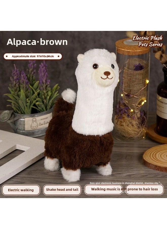 Children's Pet Simulation Rabbit Dog Doll Plush Electric Toy Vocal Walking Calling Electric Men And Women-Color:Alpaca (brown And White)-Specification:Naked  - Image 1