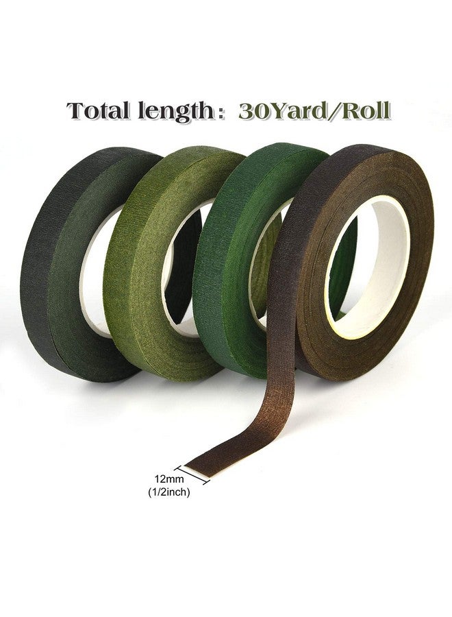 KUUQA 4 Rolls 1/2" Wide Floral Tapes For Bouquet Stem Wrapping And Floral Crafts Wedding Bouquet Dark Green Light Green Grass Green Dark Brown - Image 2