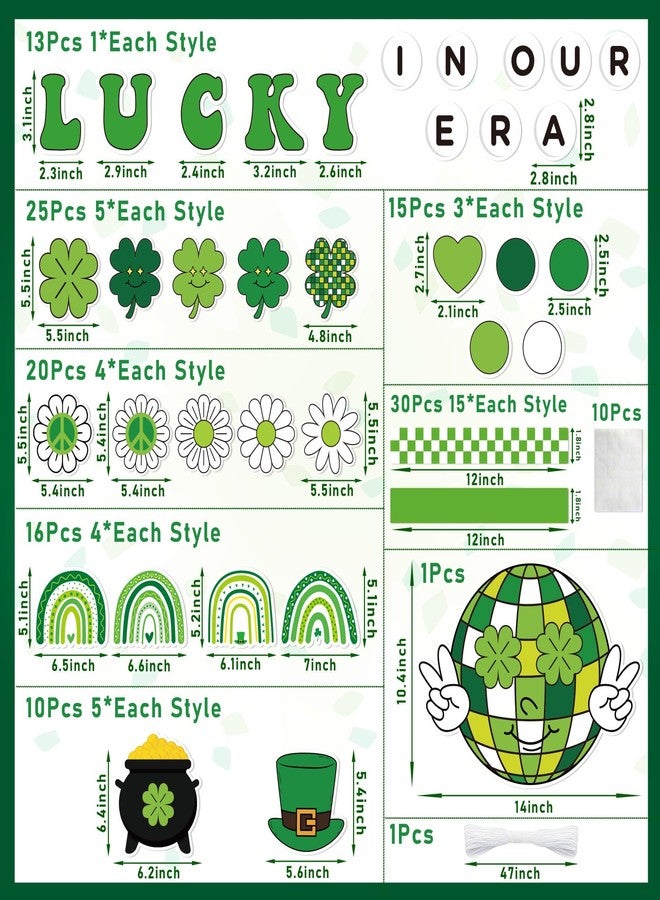 CPicdn 141Pcs St. Patrick’s Day Bulletin Board Classroom Decoration Retro Hippie Rainbow Flower Cutouts Shamrock Clover Name Tags Green Border Trim School Chalkboard Supplies Wall Door Decor - Image 2
