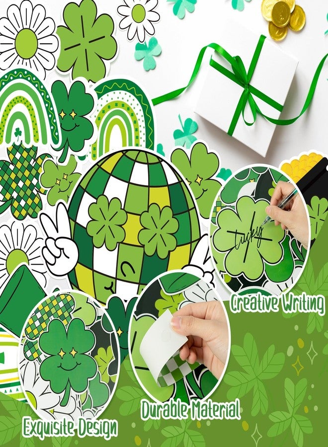 CPicdn 141Pcs St. Patrick’s Day Bulletin Board Classroom Decoration Retro Hippie Rainbow Flower Cutouts Shamrock Clover Name Tags Green Border Trim School Chalkboard Supplies Wall Door Decor - Image 3