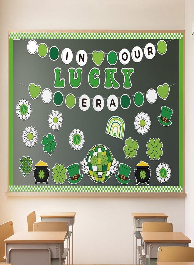 CPicdn 141Pcs St. Patrick’s Day Bulletin Board Classroom Decoration Retro Hippie Rainbow Flower Cutouts Shamrock Clover Name Tags Green Border Trim School Chalkboard Supplies Wall Door Decor - Image 4