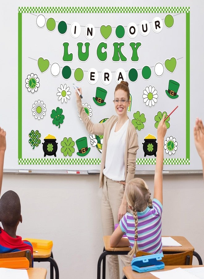 CPicdn 141Pcs St. Patrick’s Day Bulletin Board Classroom Decoration Retro Hippie Rainbow Flower Cutouts Shamrock Clover Name Tags Green Border Trim School Chalkboard Supplies Wall Door Decor - Image 5