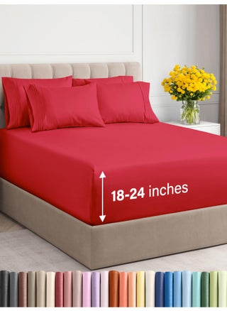 Extra Deep King Sheet Set - 6 Piece Breathable and Cooling Sheets - Hotel Luxury Bed Sheets Set - Easy & Secure Fit - Soft  Wrinkle Free and Comfy Sheets Set - Red Sheet Set with Extra Deep Pockets - pzsku/ZB10B296999FE8933B014Z/45/1749650827/60455b13-3e0f-41c1-a962-209b15f3491d
