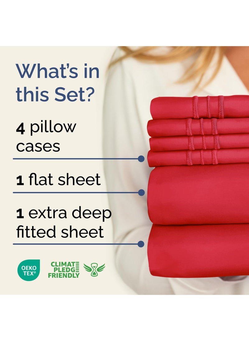 Extra Deep King Sheet Set - 6 Piece Breathable and Cooling Sheets - Hotel Luxury Bed Sheets Set - Easy & Secure Fit - Soft  Wrinkle Free and Comfy Sheets Set - Red Sheet Set with Extra Deep Pockets
