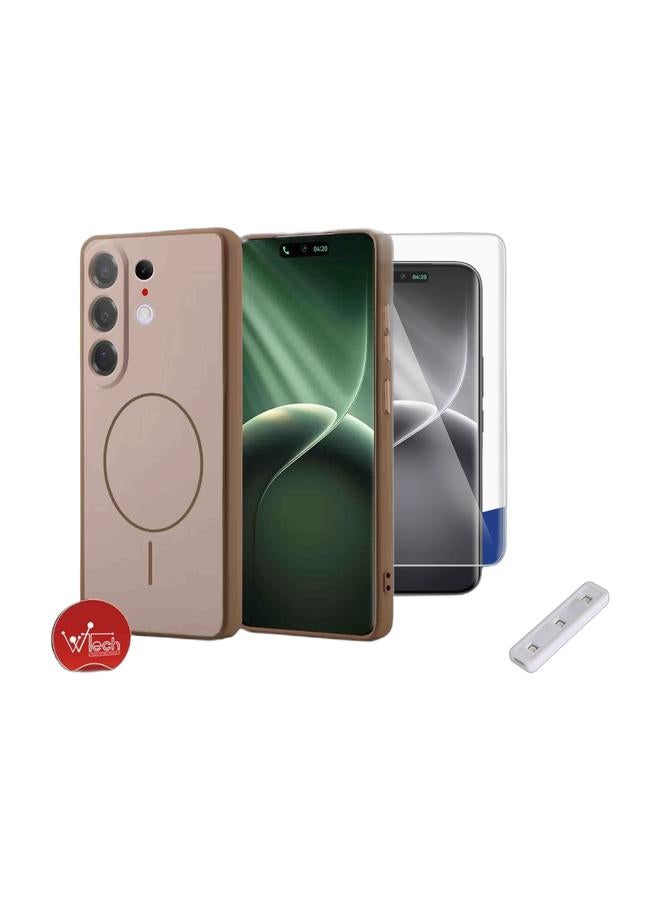 Wtech Tecno Camon 50 4G / Camon 50 Pro 4G/5G / Camon 50 Ultra 5G 2026 Premium Liquid Silicone Compatible With Thin Magsafe Ring Case Cover (MCMPMN) - Brown & Tecno Camon 50 Pro / Tecno Camon 50 Ultra 5G 2026 Premium Curved Edges UV Full Glue Full Cover Tempered Glass Screen Protector (MSGUCN) - Clear Bundle - Image 1