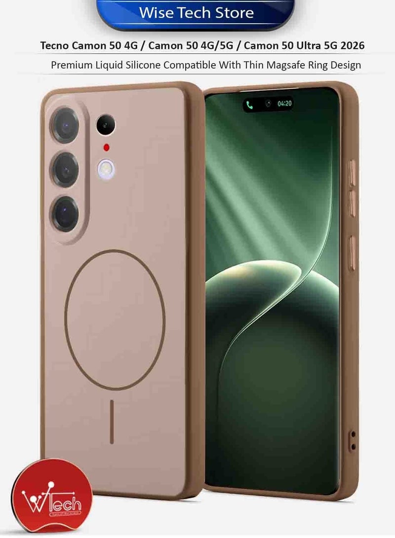 Wtech Tecno Camon 50 4G / Camon 50 Pro 4G/5G / Camon 50 Ultra 5G 2026 Premium Liquid Silicone Compatible With Thin Magsafe Ring Case Cover (MCMPMN) - Brown & Tecno Camon 50 Pro / Tecno Camon 50 Ultra 5G 2026 Premium Curved Edges UV Full Glue Full Cover Tempered Glass Screen Protector (MSGUCN) - Clear Bundle - Image 2