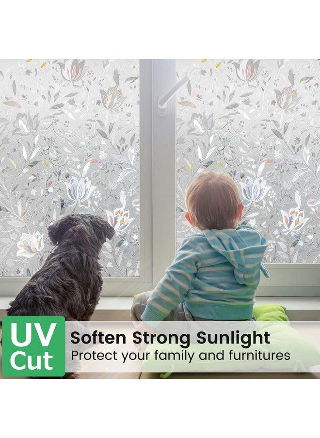 Rabbitgoo - Window Privacy Film, Decorative Stained Glass Window Film, Sun Blocking Window Clings, Renter-Friendly Static Cling Frosted Window Sticker Covering For Home, Rainbow Tulip 17.5" X 78.7" - Image 1