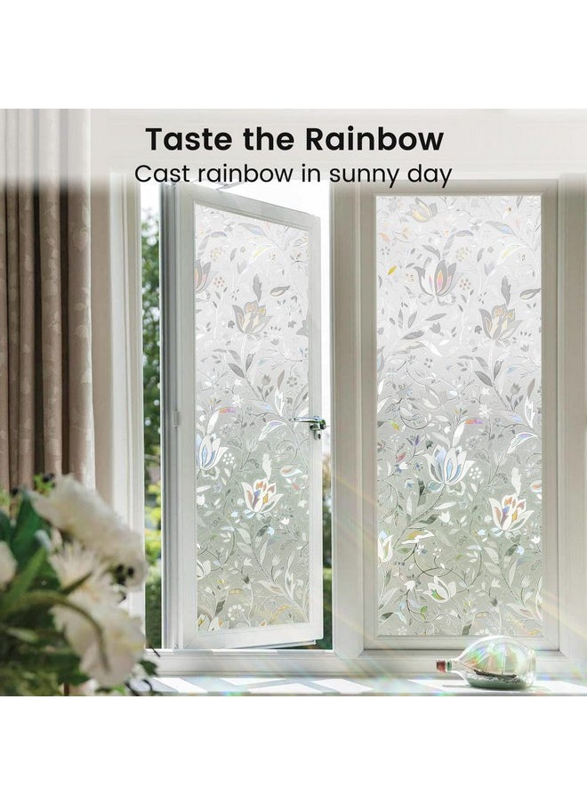 Rabbitgoo - Window Privacy Film, Decorative Stained Glass Window Film, Sun Blocking Window Clings, Renter-Friendly Static Cling Frosted Window Sticker Covering For Home, Rainbow Tulip 17.5" X 78.7" - Image 1