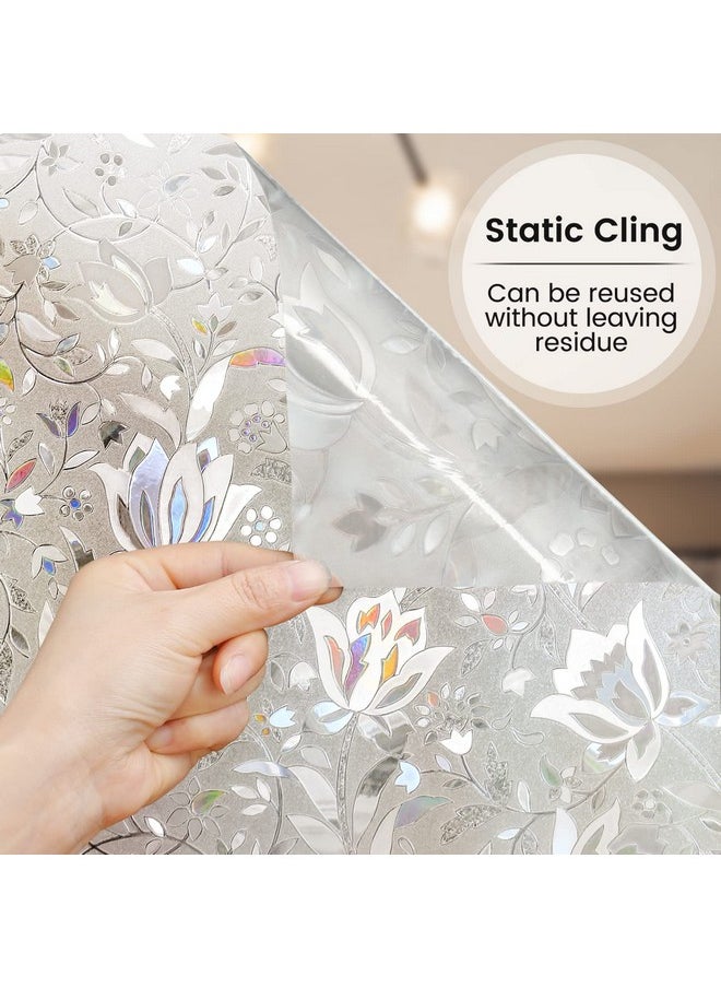 Rabbitgoo - Window Privacy Film, Decorative Stained Glass Window Film, Sun Blocking Window Clings, Renter-Friendly Static Cling Frosted Window Sticker Covering For Home, Rainbow Tulip 17.5" X 78.7" - Image 1