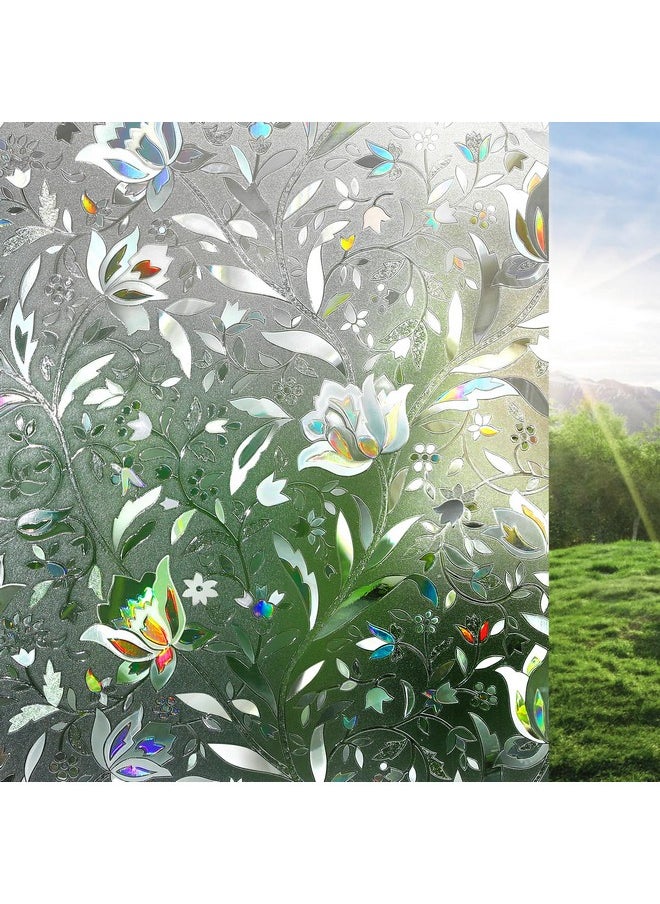 Rabbitgoo - Window Privacy Film, Decorative Stained Glass Window Film, Sun Blocking Window Clings, Renter-Friendly Static Cling Frosted Window Sticker Covering For Home, Rainbow Tulip 17.5" X 78.7" - Image 1