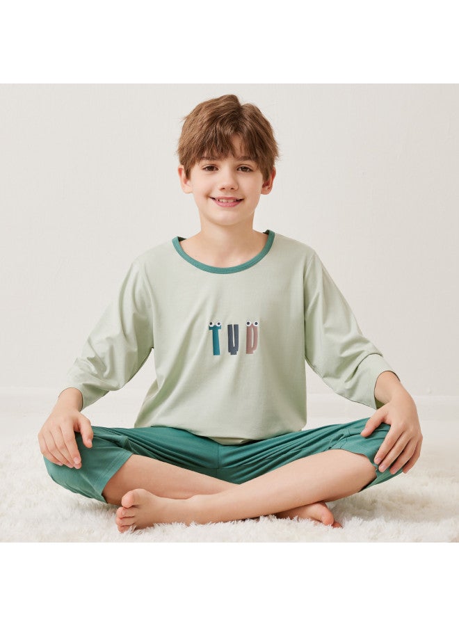 Top melon Boys' Pajamas Summer Thin Ice Silk Modal Children's Homewear Air-conditioning Suit Boys' Summer Outfit Set For Big Kids - Image 5