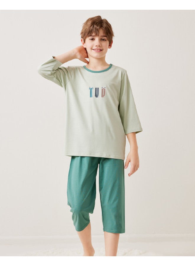 Top melon Boys' Pajamas Summer Thin Ice Silk Modal Children's Homewear Air-conditioning Suit Boys' Summer Outfit Set For Big Kids - Image 1