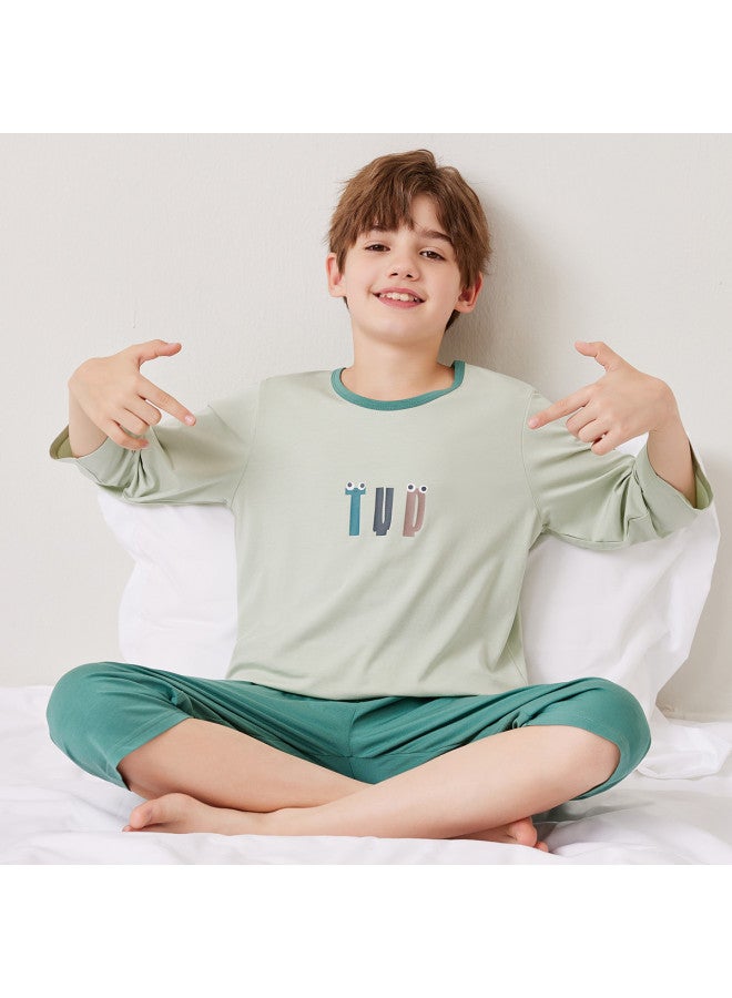 Top melon Boys' Pajamas Summer Thin Ice Silk Modal Children's Homewear Air-conditioning Suit Boys' Summer Outfit Set For Big Kids - Image 3