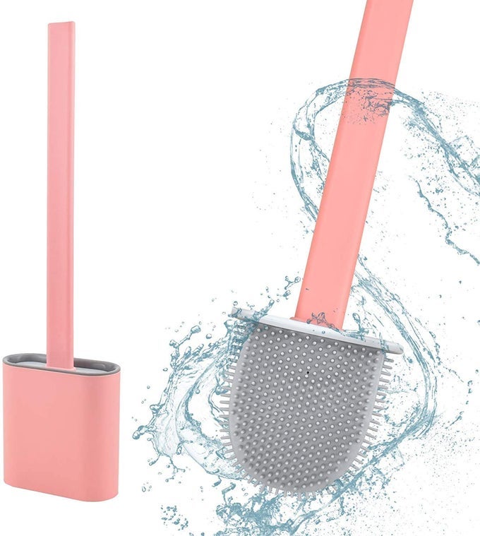 SILICONE TOILET BRUSH WITH HOLDER STAND FOR WESTERN AND INDIAN DOUBLESIDED WITH ADHESIVE WALL MOUNT MULTICOLOR