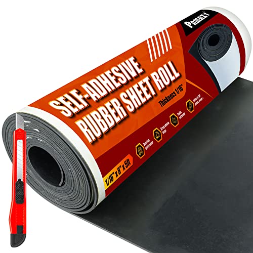 PAMAZY Neoprene Rubber Sheet Roll 1/16" Thick x 8" Wide x 5Ft Long with Adhesive Backing (Including Utility Knife), Heavy Duty Self Rubber Seal Strips Roll for DIY Gaskets, Flooring, Seals - Image 1