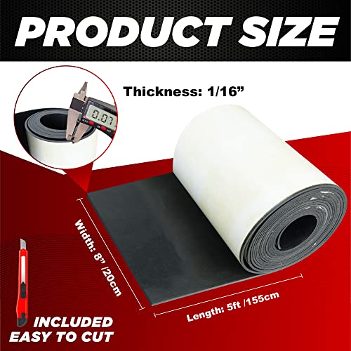 PAMAZY Neoprene Rubber Sheet Roll 1/16" Thick x 8" Wide x 5Ft Long with Adhesive Backing (Including Utility Knife), Heavy Duty Self Rubber Seal Strips Roll for DIY Gaskets, Flooring, Seals - Image 2