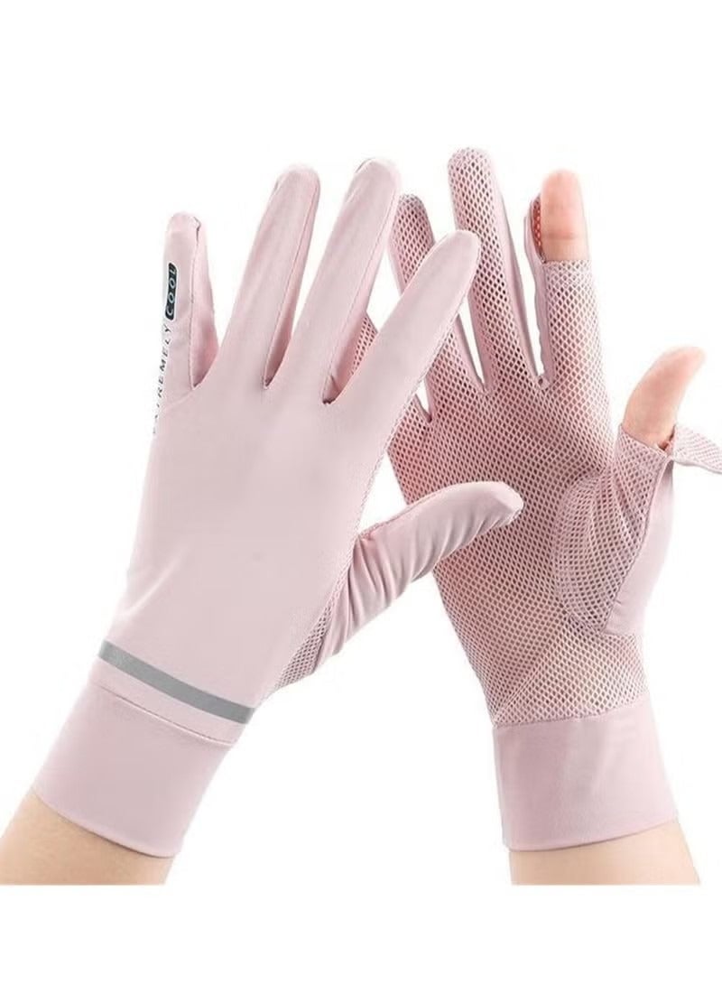 Sunscreen Gloves, Women's Outdoor Cycling Sweat-Absorbing Gloves, Quick Dry Ice Silk Gloves, Palm Breathable Non-Slip Driving Gloves, Professional Hand Sunscreen UPF50+ Pink  - Image 2