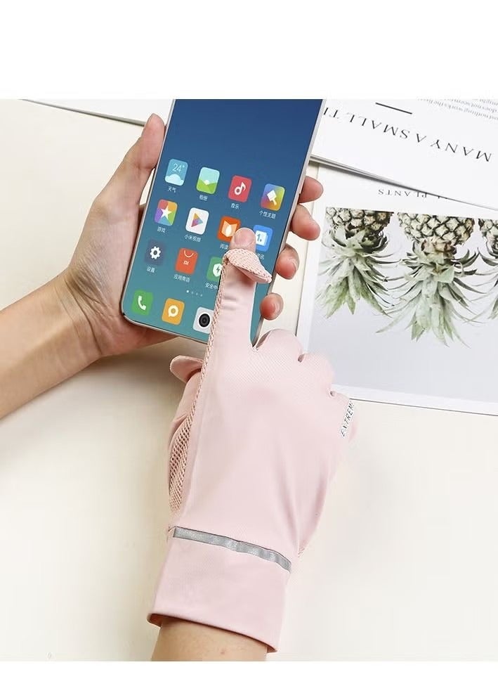 Sunscreen Gloves, Women's Outdoor Cycling Sweat-Absorbing Gloves, Quick Dry Ice Silk Gloves, Palm Breathable Non-Slip Driving Gloves, Professional Hand Sunscreen UPF50+ Pink  - Image 5