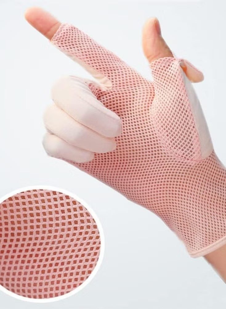 Sunscreen Gloves, Women's Outdoor Cycling Sweat-Absorbing Gloves, Quick Dry Ice Silk Gloves, Palm Breathable Non-Slip Driving Gloves, Professional Hand Sunscreen UPF50+ Pink  - Image 4
