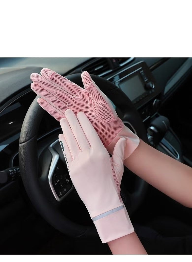 Sunscreen Gloves, Women's Outdoor Cycling Sweat-Absorbing Gloves, Quick Dry Ice Silk Gloves, Palm Breathable Non-Slip Driving Gloves, Professional Hand Sunscreen UPF50+ Pink  - Image 1