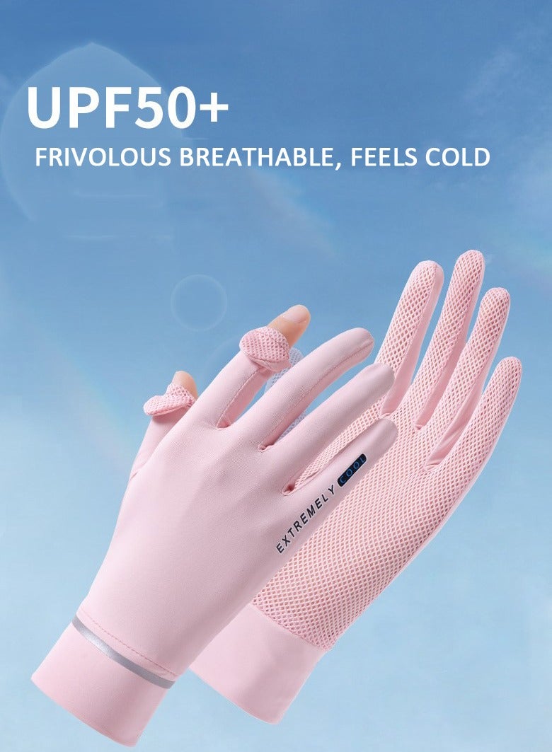 Sunscreen Gloves, Women's Outdoor Cycling Sweat-Absorbing Gloves, Quick Dry Ice Silk Gloves, Palm Breathable Non-Slip Driving Gloves, Professional Hand Sunscreen UPF50+ Pink  - Image 3