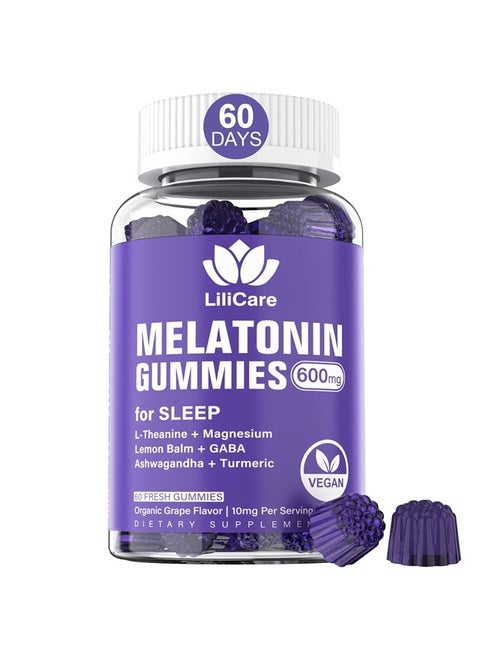 Melatonin Gummies 10mg 20mg for Adults, Extra Strength with L-Theanine, Ashwagandha, Magnesium, Turmeric, GABA, Lemon Balm and Chamomile for Supports Health Circadian Rhythm, Vegan Grape Flavor