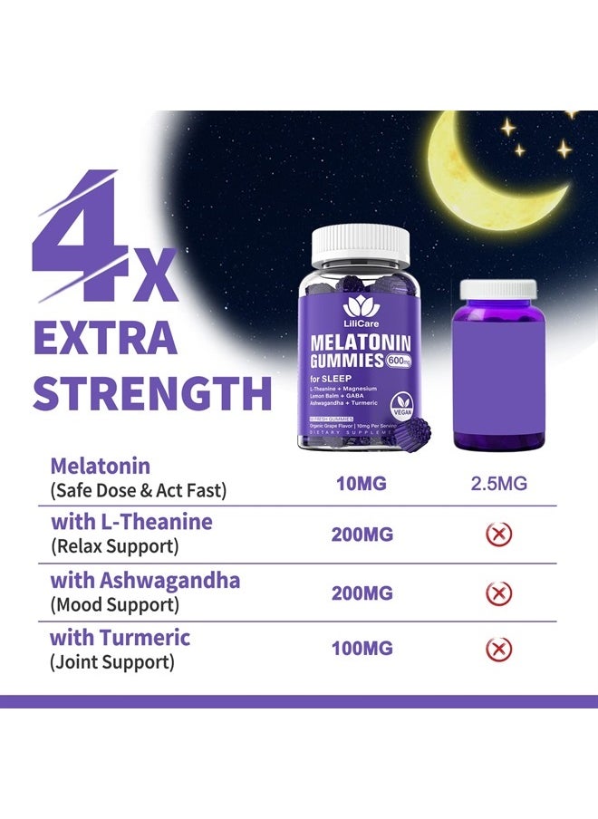 EnvyDeal - Melatonin Gummies 10mg 20mg for Adults, Extra Strength with L-Theanine, Ashwagandha, Magnesium, Turmeric, GABA, Lemon Balm and Chamomile for Supports Health Circadian Rhythm, Vegan Grape Flavor - Image 1