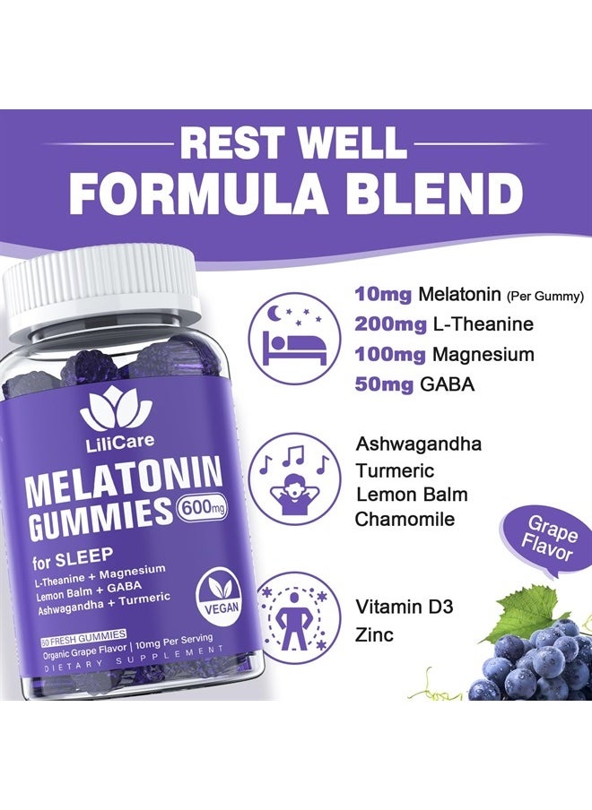 EnvyDeal - Melatonin Gummies 10mg 20mg for Adults, Extra Strength with L-Theanine, Ashwagandha, Magnesium, Turmeric, GABA, Lemon Balm and Chamomile for Supports Health Circadian Rhythm, Vegan Grape Flavor - Image 1