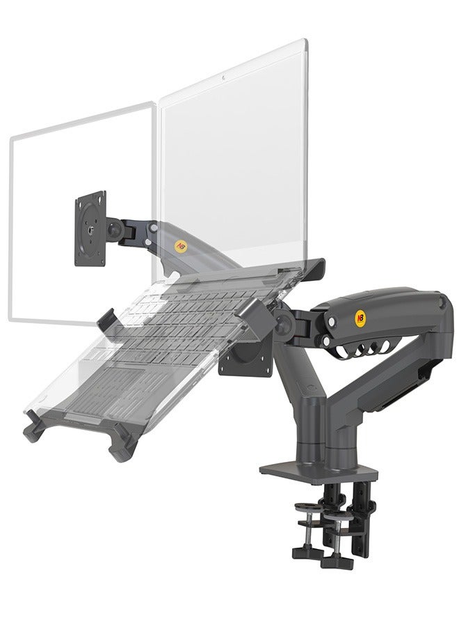 NB NORTH BAYOU Laptop Mount with Adjustable Tray for 10-17”Notebook, Full Motion Arm with VESA Plate for 17-30”Monitor,Clamp-on Grommet Mounting F160-FP (Black) - Image 1