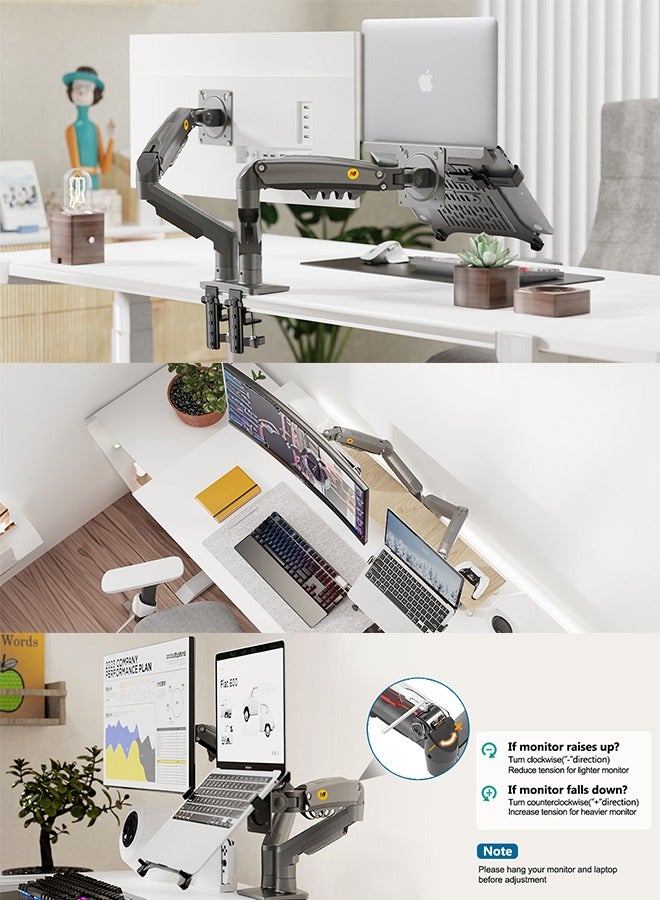 NB NORTH BAYOU Laptop Mount with Adjustable Tray for 10-17”Notebook, Full Motion Arm with VESA Plate for 17-30”Monitor,Clamp-on Grommet Mounting F160-FP (Black) - Image 5