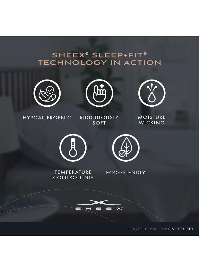 SHEEX Arctic Aire MAX Sheet Set, Ultrasoft Cooling Sheets with 1 Flat Sheet, 1 Fitted Sheet, and 2 Pillowcases, King, Silver - Image 2