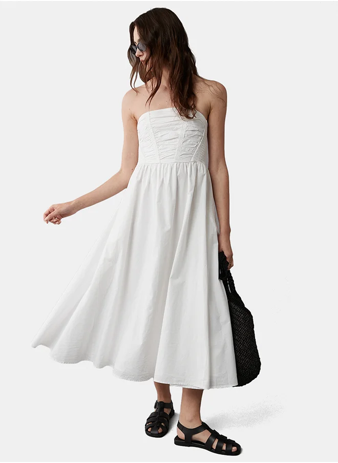 امريكان ايجل AE Strapless Ruched Poplin Midi Dress