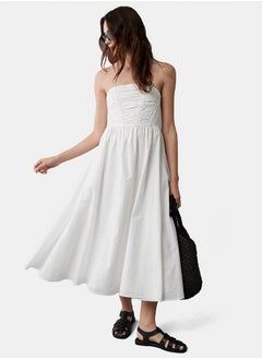 American Eagle AE Strapless Ruched Poplin Midi Dress  - Image 1