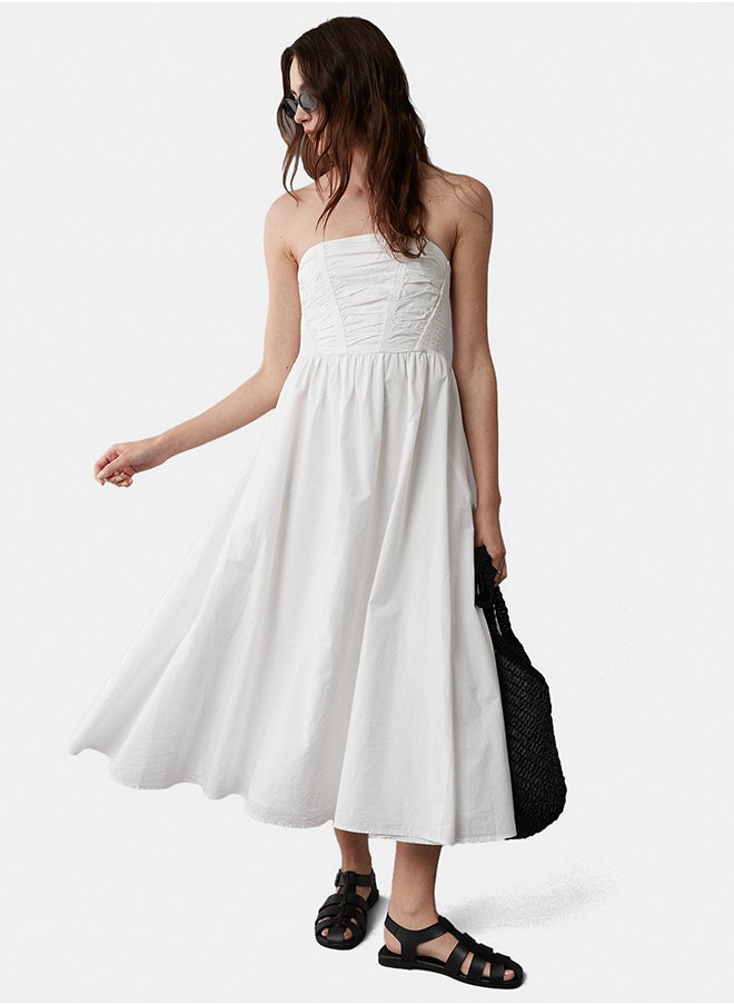 American Eagle AE Strapless Ruched Poplin Midi Dress  - Image 1