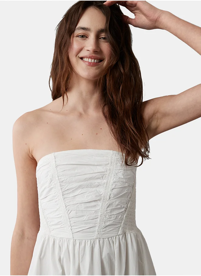 American Eagle AE Strapless Ruched Poplin Midi Dress