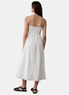 American Eagle AE Strapless Ruched Poplin Midi Dress  - Image 3