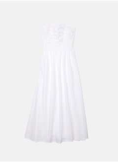 American Eagle AE Strapless Ruched Poplin Midi Dress  - Image 4