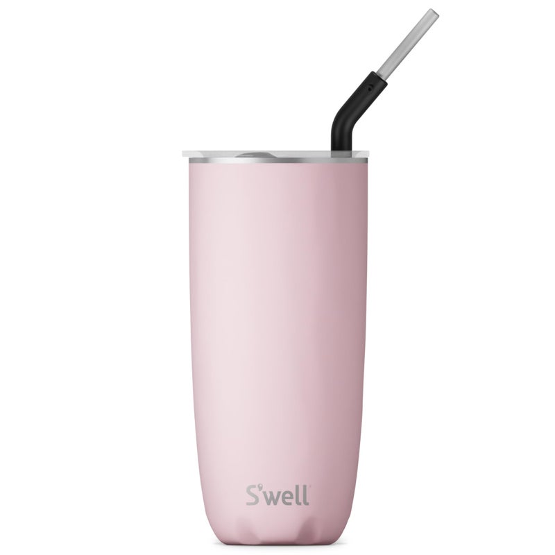 S'well Swell Stainless Steel Tumbler with Straw and SlideOpen Lid 24oz Pink Topaz Triple Layered Vacuum Insulated Containers Keeps Drinks Cold for 18 Hours and Hot for 5 BPA Free