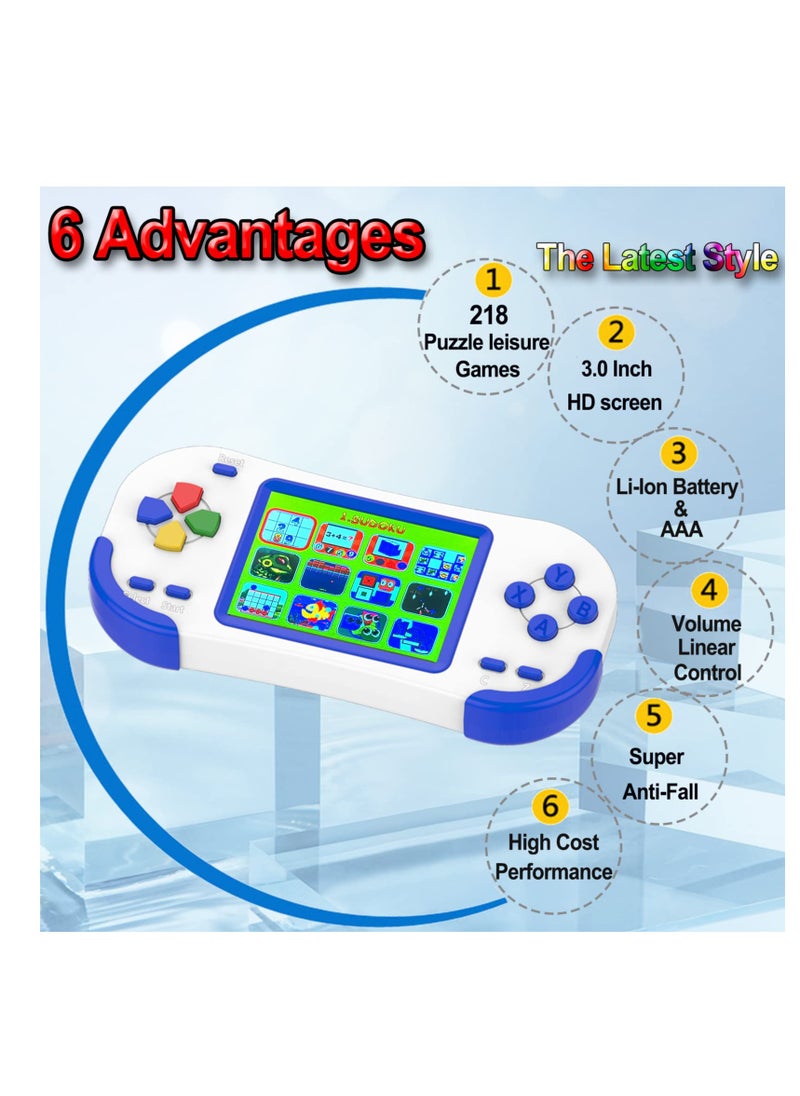 SYOSI - Kids Handheld Game Portable Video Game Player, 3.0'' Large Screen Preloaded 218 Classic Retro Video Games Seniors Rechargeable Electronic Game Player, Best Gift for Child (Blue) - Image 1