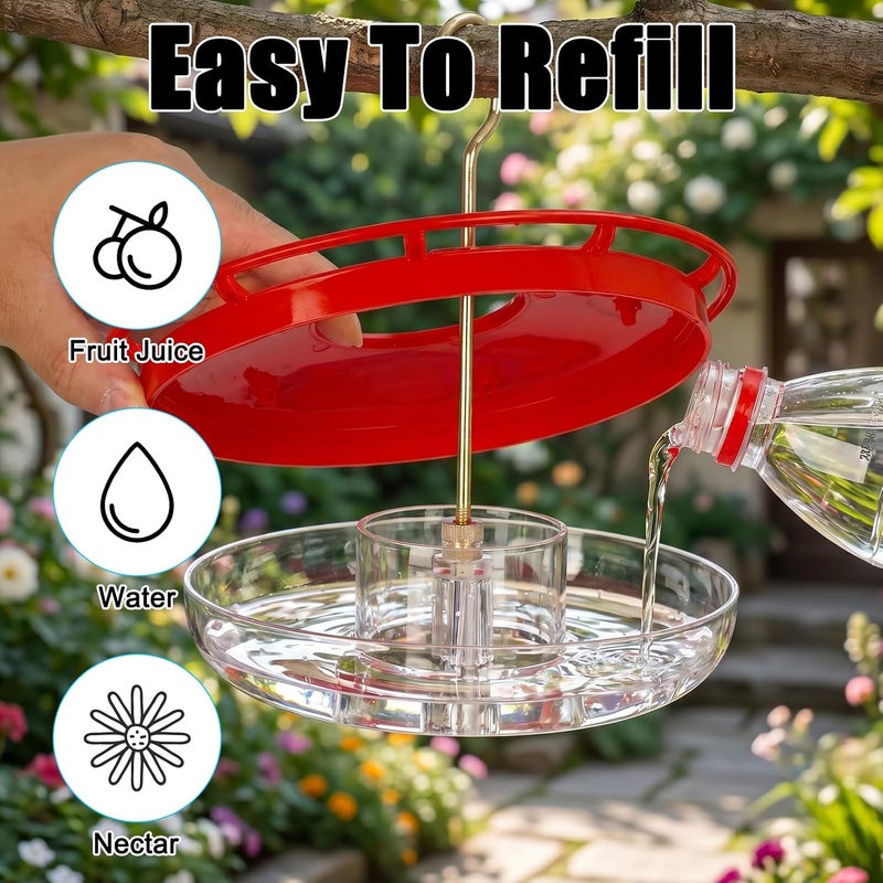 FEED GARDEN 16 oz Plastic Disc Hummingbird Feeders for Outdoors Hanging, Leak-Resistant Nectar Feeder with 5 Ports, Wide Mouth Easy Clean & Refill, Built-in Ant Moat for Garden Backyard - Image 5