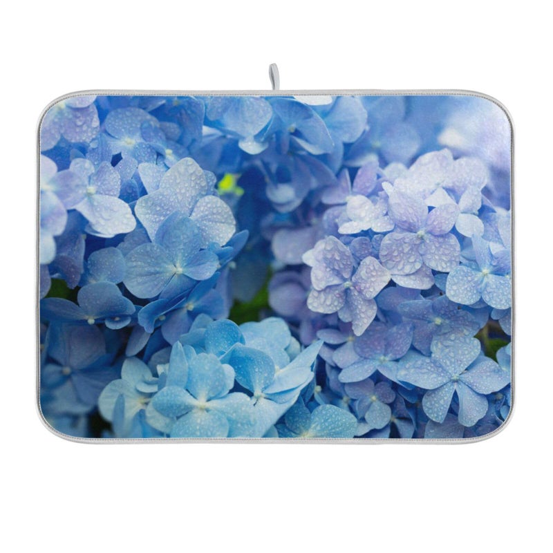 Tarity Blue Hydrangeas Dish Drying Mat for Kitchen Counter Absorbent Heat Resistant Microfiber Dishes Drainer Mat 16x18 in Dish Pad Sink Mat Protective Pad Kitchen Decor