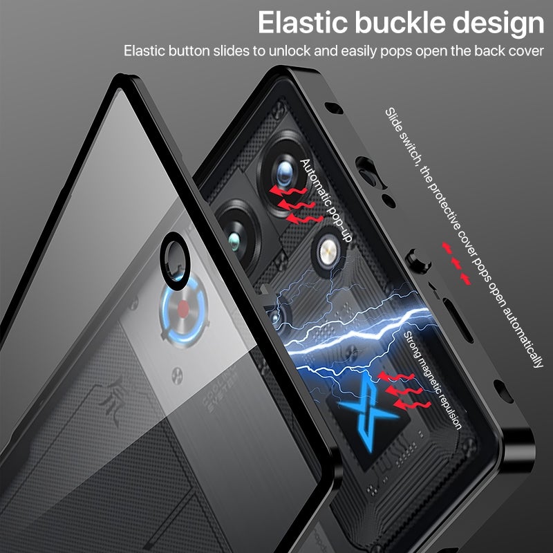 HuHa Case Cover For ZTE nubia Red Magic 10 Pro / 10 Pro+ Snap Buckle Metal Frame Glass Back Panel Phone Case(Black) - Image 5