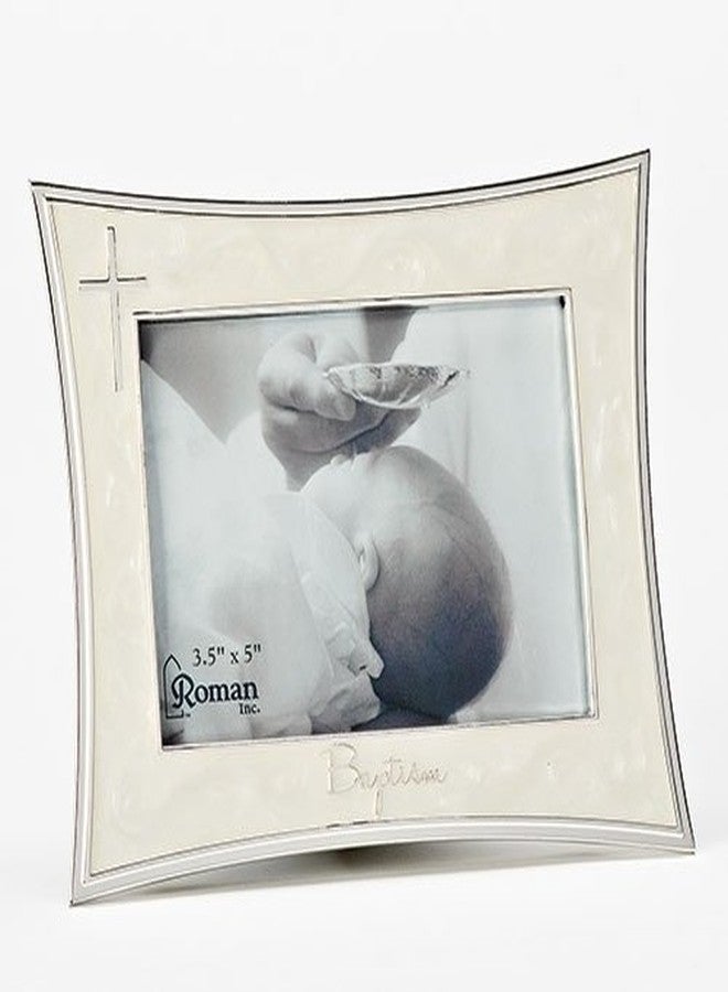 Roman Baptism Ivory and Silver Frame, photo 3x5 with Cross, Bless this child, Baptized in Christ, Christening Keepsake Gift, Caroline Collection