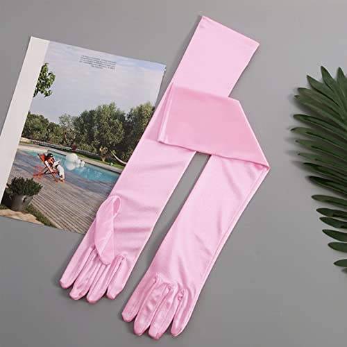 Lansian Women's 22'' Long Satin Gloves Bridal Dance Gloves For Special Occasion Evening Wedding Party, Black, White, Pink, Red (Pink) - Image 4