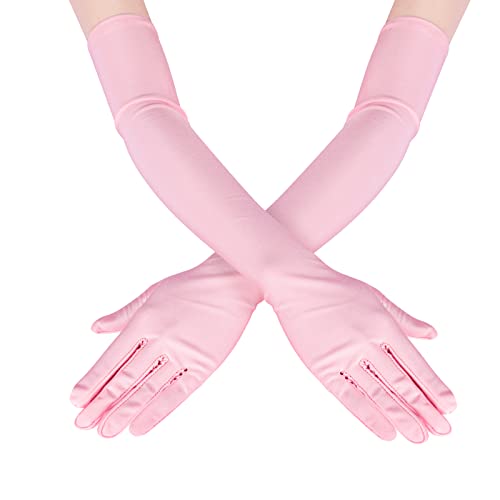 Lansian Women's 22'' Long Satin Gloves Bridal Dance Gloves For Special Occasion Evening Wedding Party, Black, White, Pink, Red (Pink) - Image 5