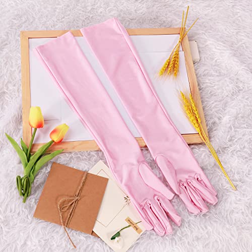 Lansian Women's 22'' Long Satin Gloves Bridal Dance Gloves For Special Occasion Evening Wedding Party, Black, White, Pink, Red (Pink) - Image 2