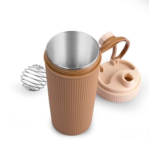 Nabhya Stainless Steel Protein Shaker With Steel Blender Gym Shaker Bottle for protein shake gym protein shaker bottle (Capacity-620ml) (Beige) - Image 1