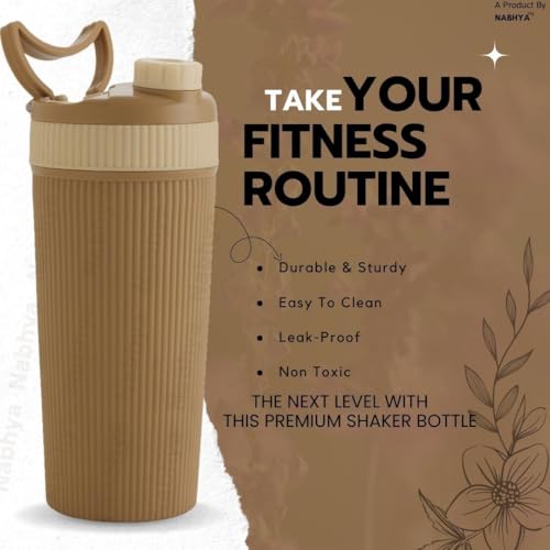 Nabhya Stainless Steel Protein Shaker With Steel Blender Gym Shaker Bottle for protein shake gym protein shaker bottle (Capacity-620ml) (Beige) - Image 3