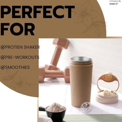 Nabhya Stainless Steel Protein Shaker With Steel Blender Gym Shaker Bottle for protein shake gym protein shaker bottle (Capacity-620ml) (Beige) - Image 5