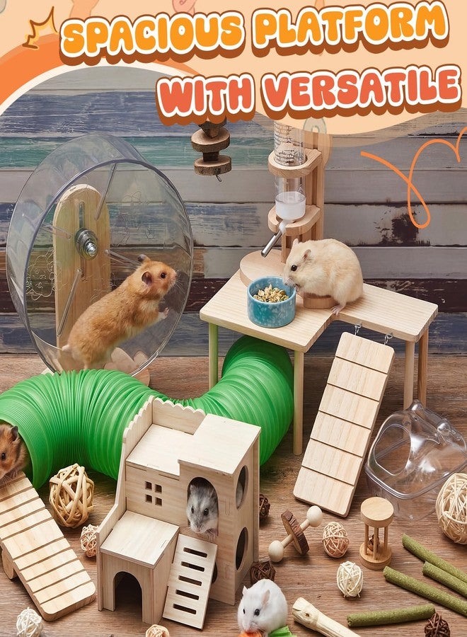 Sonwyoung 40 Pcs Hamster Cage Accessories, 9.5'' Exercise Wheel, Wood Platform Hideout House, Water Bottle, Sand Bath, Bowl, Chew Toys for Syrian Hamsters Mice Gerbils Habitat Decor(Fun Style) - Image 2